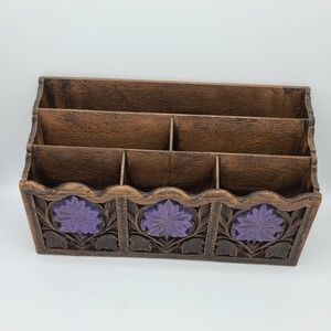 Vintage Desk Top Letter Mail File Holder Organizer Lerner Faux Wood Mid Century